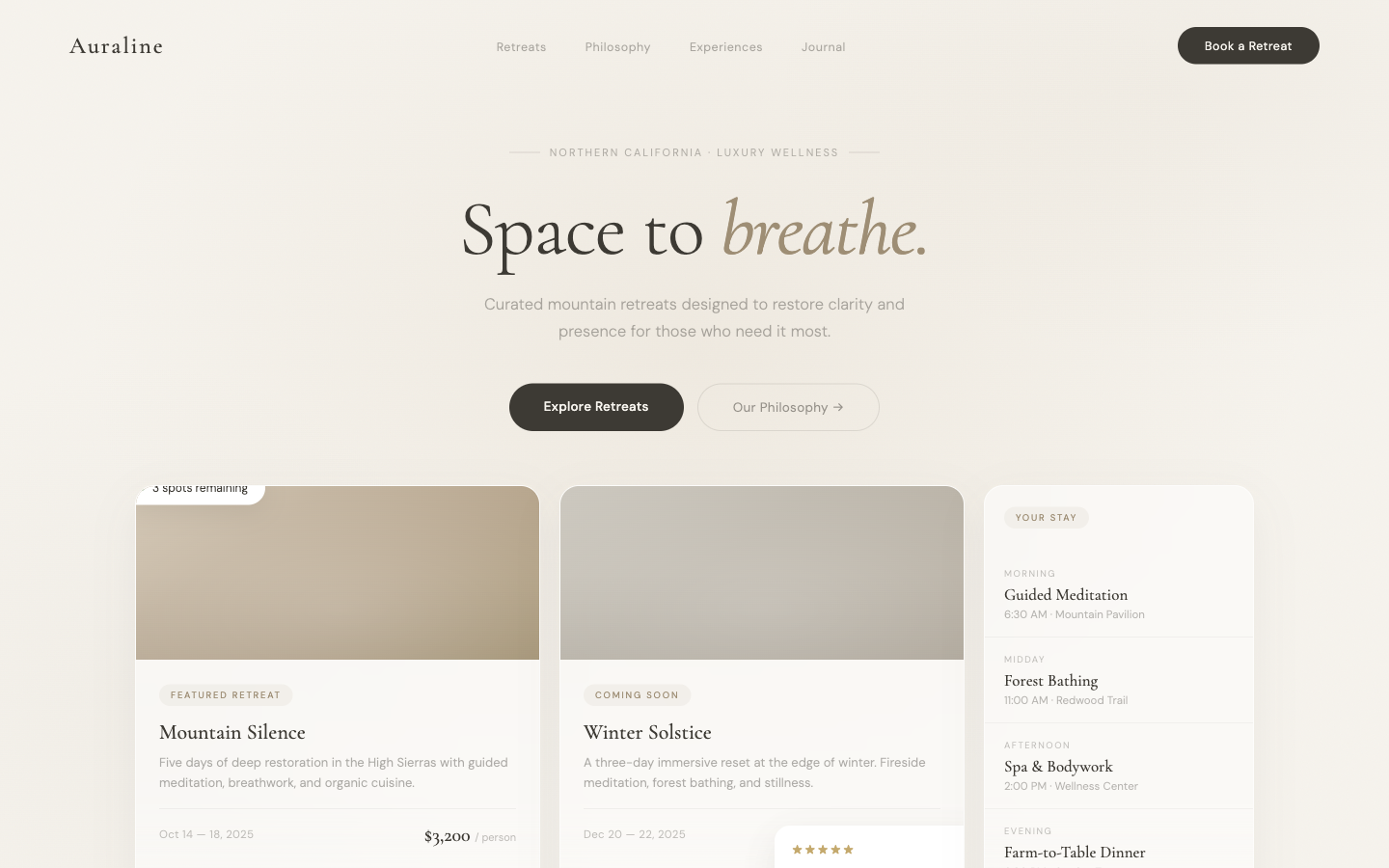 Auraline Retreat website preview